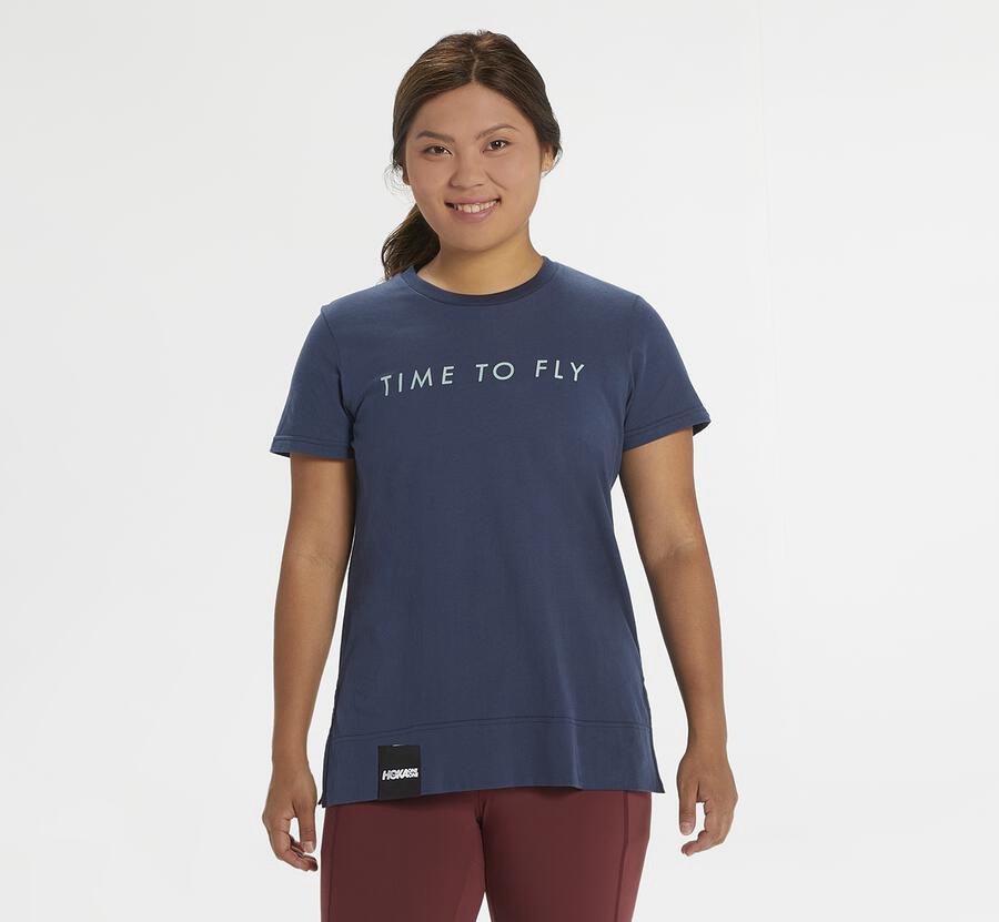 Hoka Australia One One Brand - Womens Tee Navy - TSGWF-8170